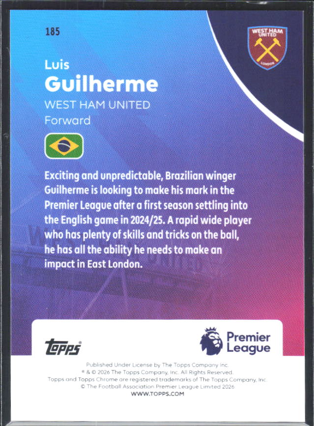 2025-26 Topps Chrome Premier League #185 Luis Guilherme Base