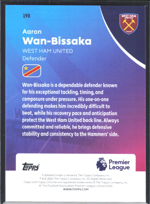 2025-26 Topps Chrome Premier League #190 Aaron Wan-Bissaka Base