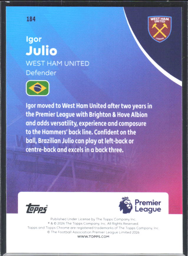 2025-26 Topps Chrome Premier League #184 Igor Julio Base