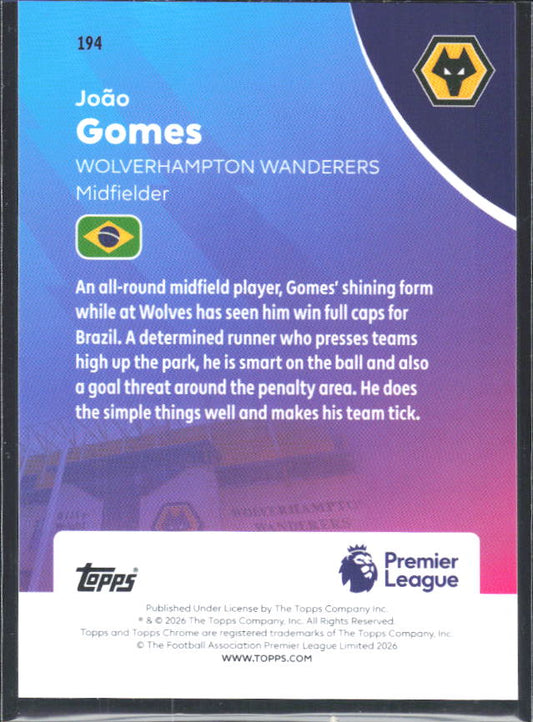 2025-26 Topps Chrome Premier League #194 João Gomes Base