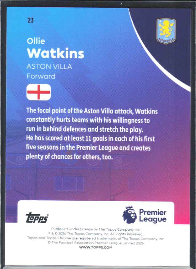 2025-26 Topps Chrome Premier League #23 Ollie Watkins Base