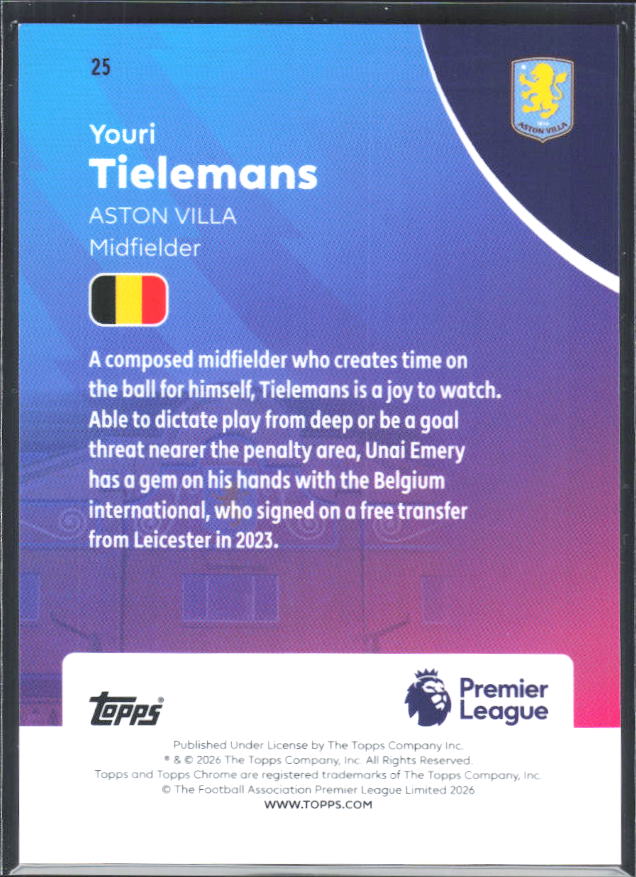 2025-26 Topps Chrome Premier League #25 Youri Tielemans Base