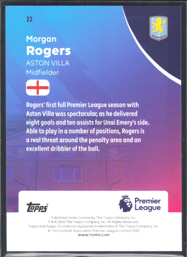 2025-26 Topps Chrome Premier League #22 Morgan Rogers Base