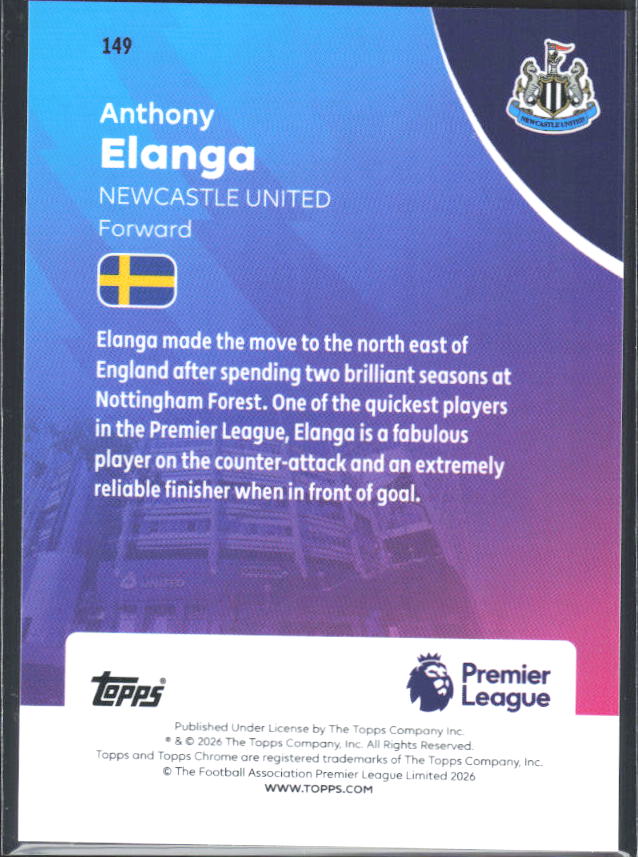 2025-26 Topps Chrome Premier League #149 Anthony Elanga Base