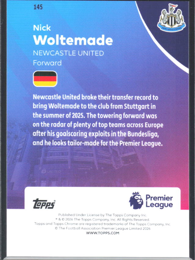 2025-26 Topps Chrome Premier League #145 Nick Woltemade Base