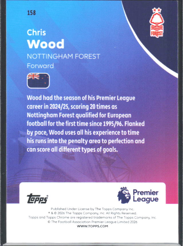 2025-26 Topps Chrome Premier League #158 Chris Wood Base