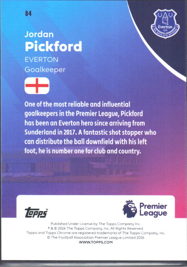2025-26 Topps Chrome Premier League #84 Jordan Pickford Base