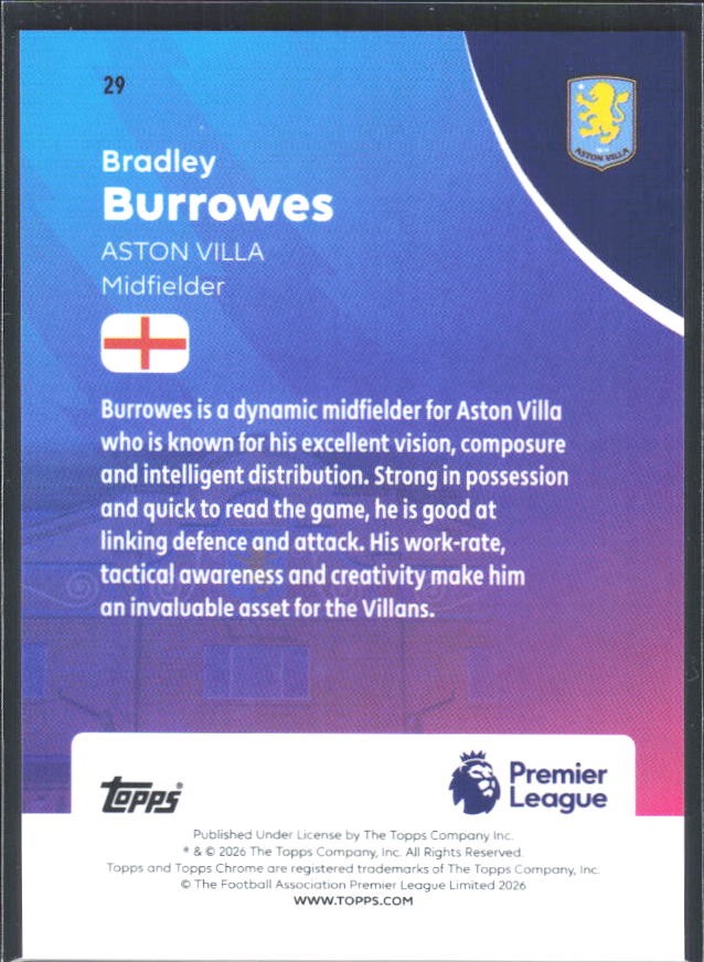 2025-26 Topps Chrome Premier League #29 Bradley Burrowes Base
