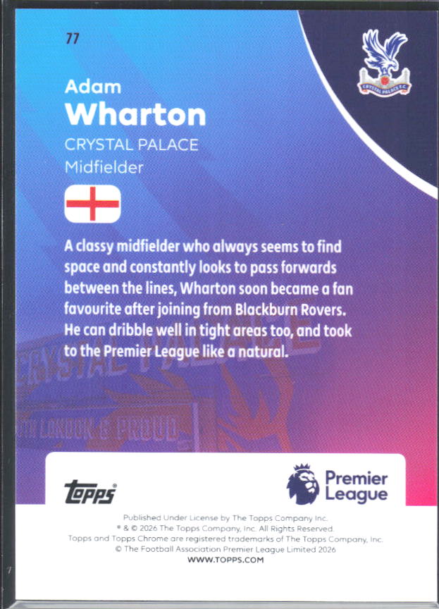 2025-26 Topps Chrome Premier League #77 Adam Wharton Base