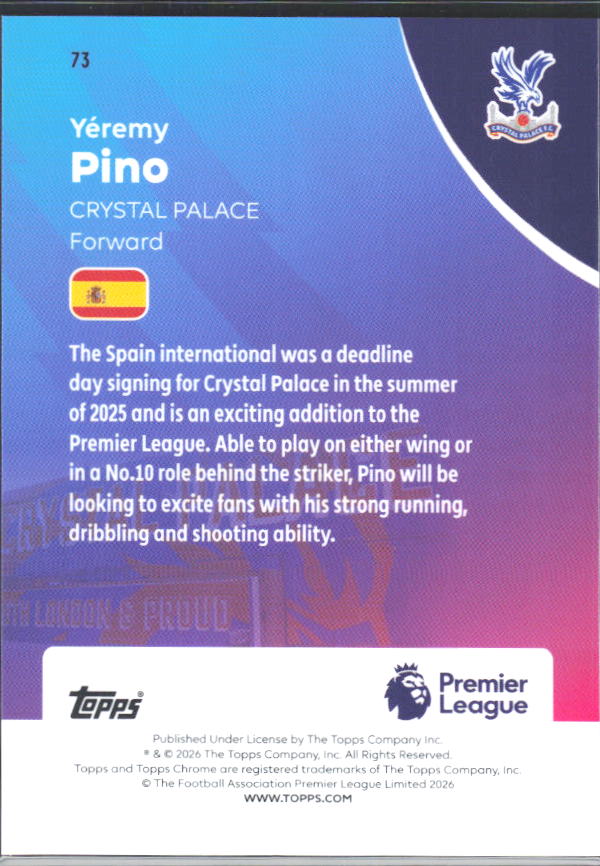2025-26 Topps Chrome Premier League #73 Yéremy Pino Base