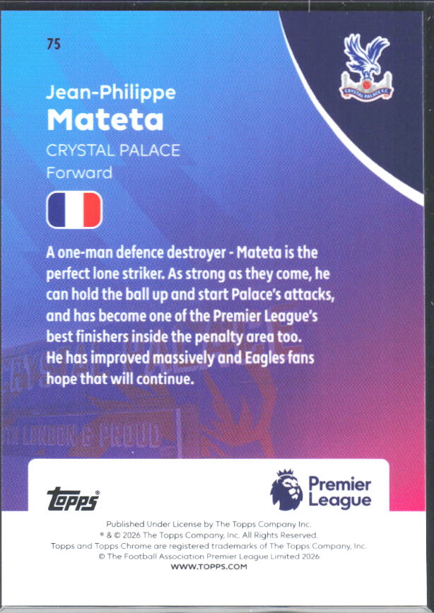 2025-26 Topps Chrome Premier League #75 Jean-Philippe Mateta Base