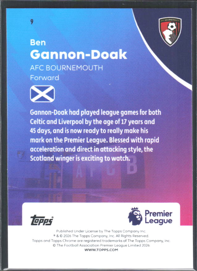 2025-26 Topps Chrome Premier League #9 Ben Gannon-Doak Base