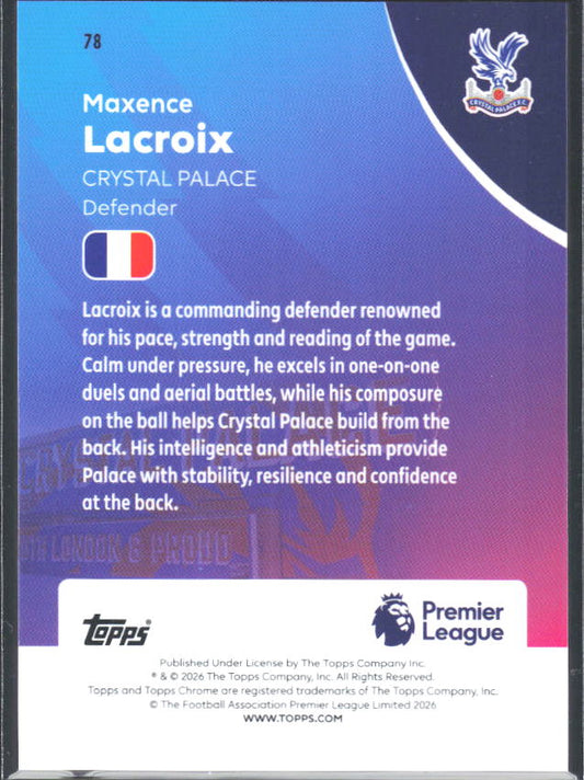 2025-26 Topps Chrome Premier League #78 Maxence Lacroix Base