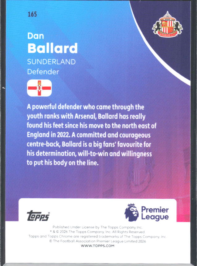 2025-26 Topps Chrome Premier League #165 Dan Ballard Base