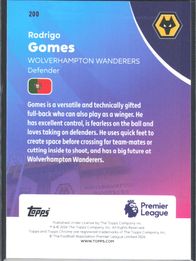 2025-26 Topps Chrome Premier League #200 Rodrigo Gomes Base