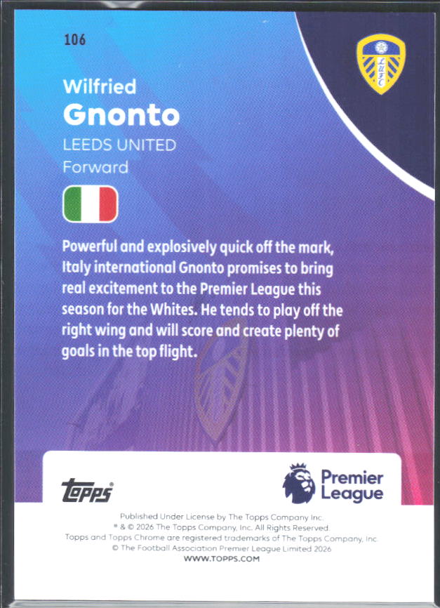 2025-26 Topps Chrome Premier League #106 Wilfried Gnonto Base