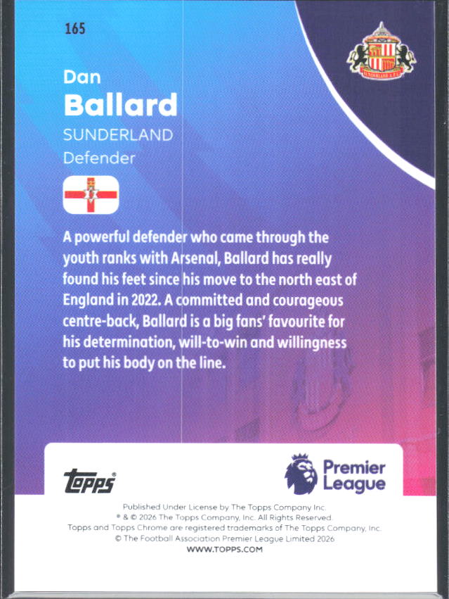2025-26 Topps Chrome Premier League #165 Dan Ballard Base