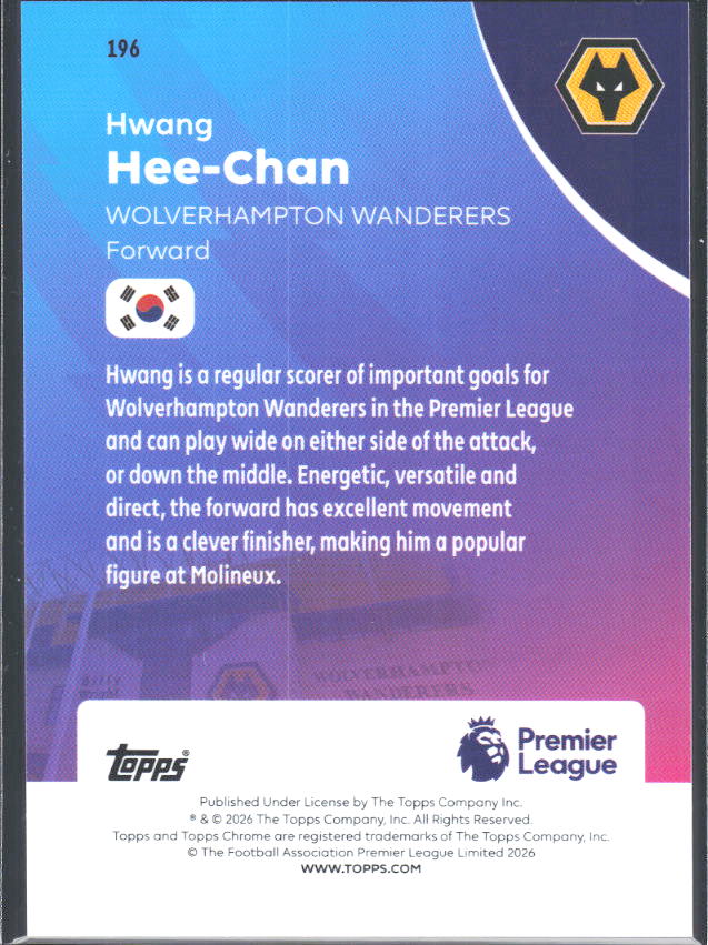 2025-26 Topps Chrome Premier League #196 Hwang Hee-Chan Base
