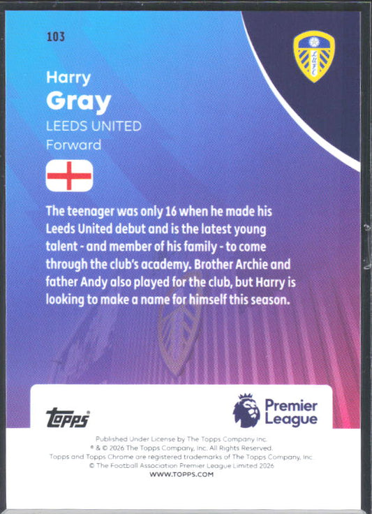 2025-26 Topps Chrome Premier League #103 Harry Gray Base