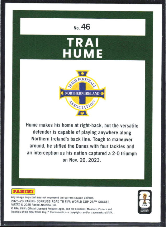 2025-26 Donruss Road to FIFA World Cup #46 Trai Hume Base