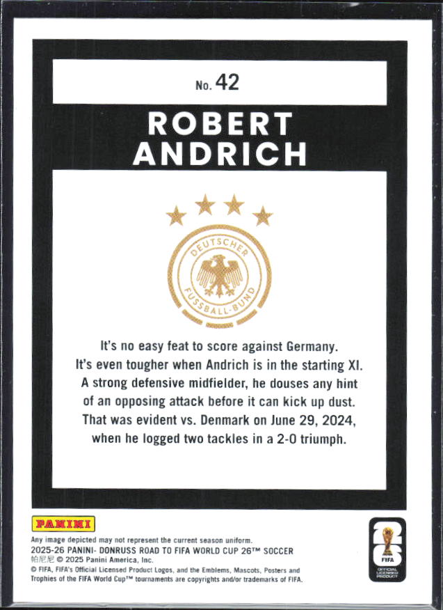 2025-26 Donruss Road to FIFA World Cup #42 Robert Andrich Base