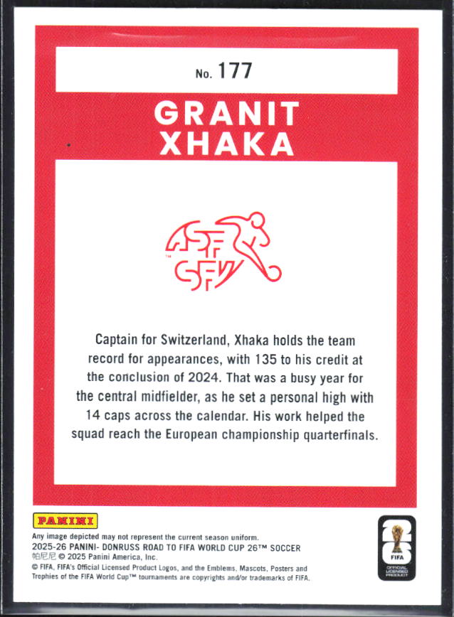 2025-26 Donruss Road to FIFA World Cup #177 Granit Xhaka Base