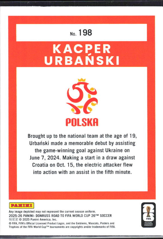 2025-26 Donruss Road to FIFA World Cup #198 Kacper Urbanski Base