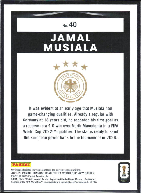 2025-26 Donruss Road to FIFA World Cup #40 Jamal Musiala Base