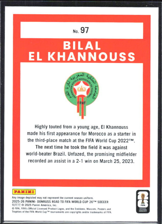 2025-26 Donruss Road to FIFA World Cup #97 Bilal El Khannouss Base