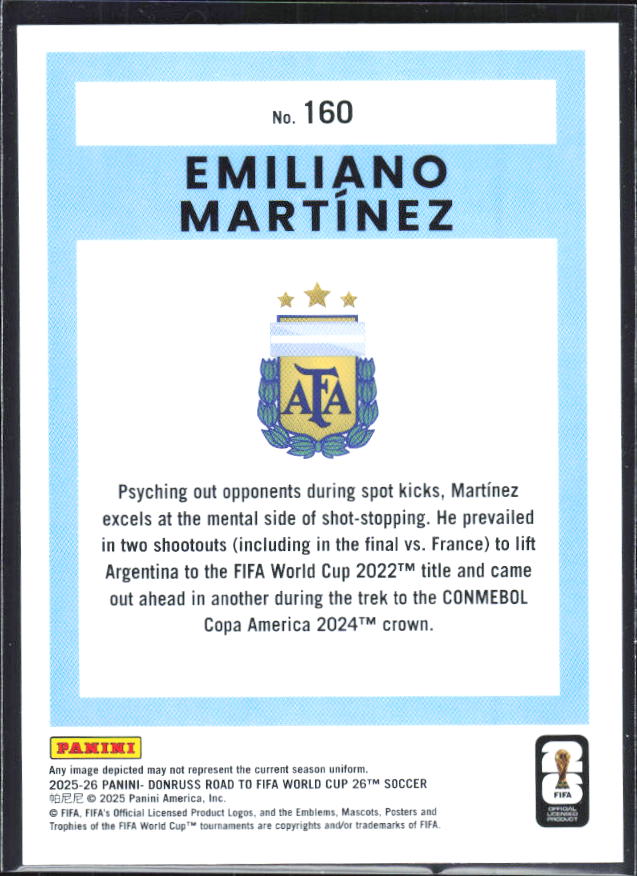 2025-26 Donruss Road to FIFA World Cup #160 Emiliano Martinez Base