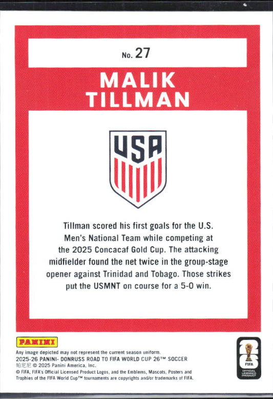 2025-26 Donruss Road to FIFA World Cup #27 Malik Tillman Base