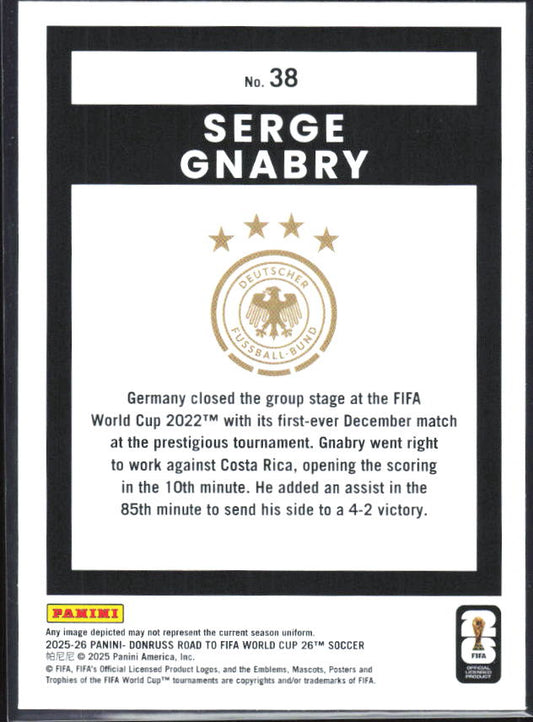 2025-26 Donruss Road to FIFA World Cup #38 Serge Gnabry Base