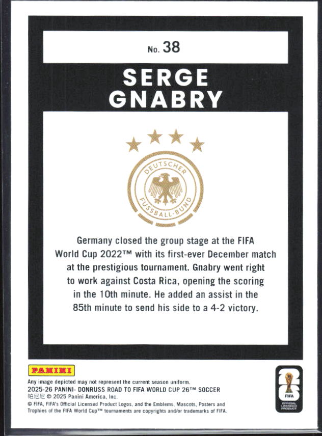 2025-26 Donruss Road to FIFA World Cup #38 Serge Gnabry Base