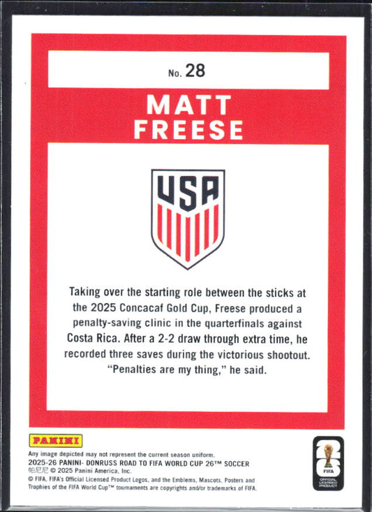 2025-26 Donruss Road to FIFA World Cup #28 Matt Freese Base
