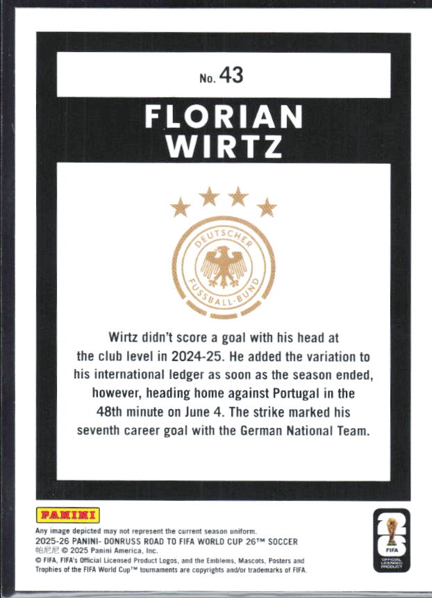 2025-26 Donruss Road to FIFA World Cup #43 Florian Wirtz Base