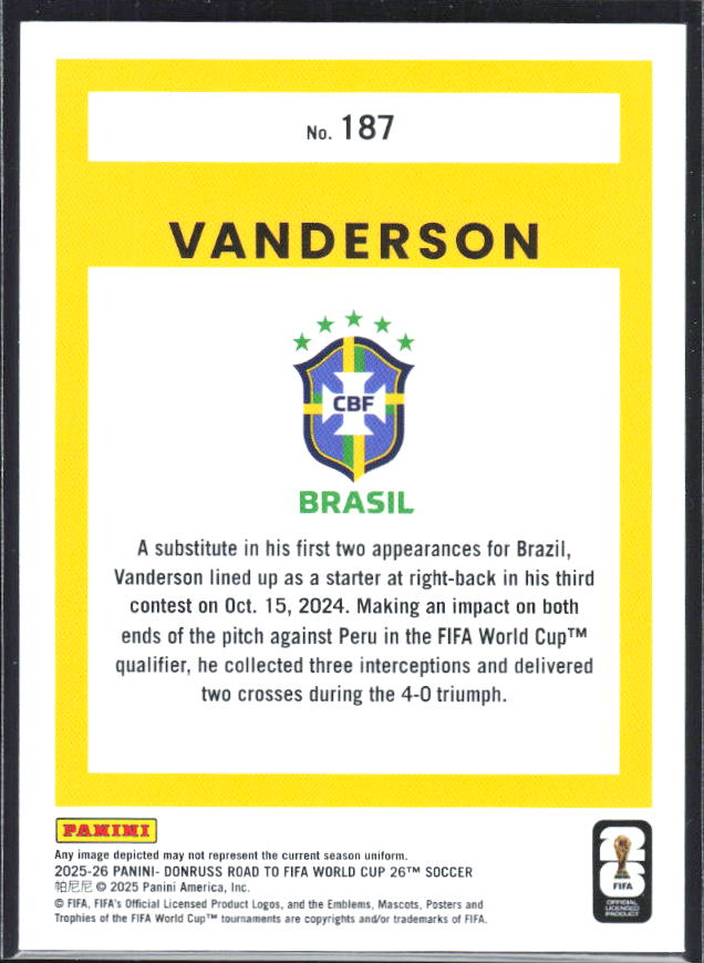 2025-26 Donruss Road to FIFA World Cup #187 Vanderson Base