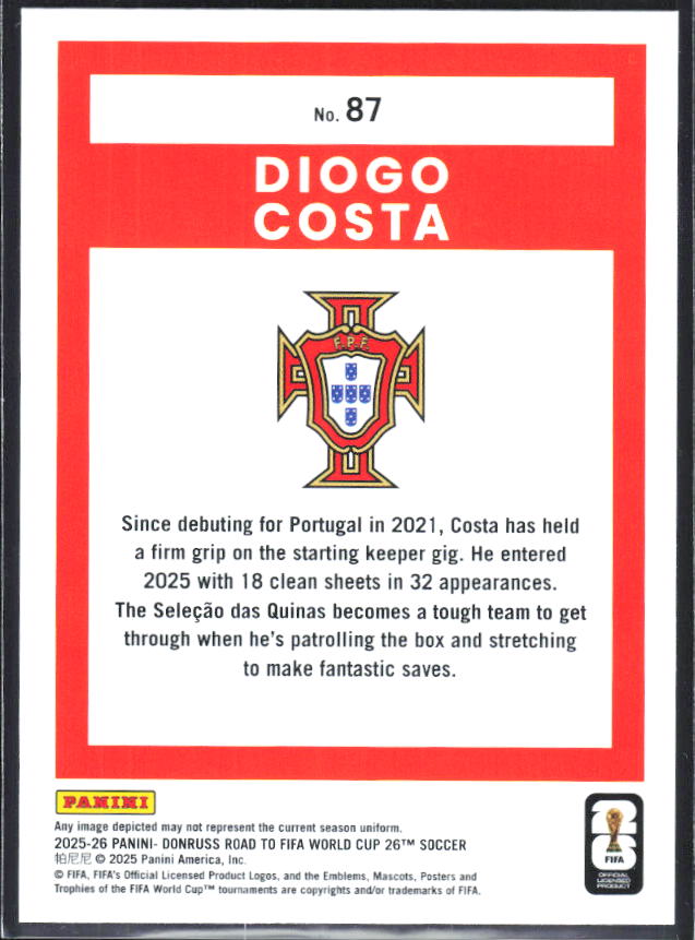 2025-26 Donruss Road to FIFA World Cup #87 Diogo Costa Base