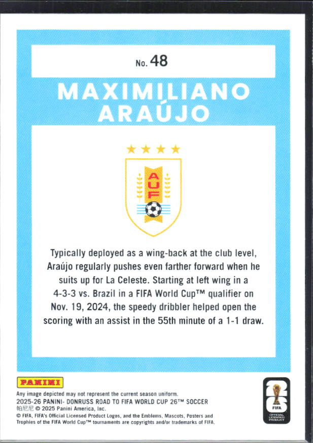 2025-26 Donruss Road to FIFA World Cup #48 Maximiliano Araujo Base