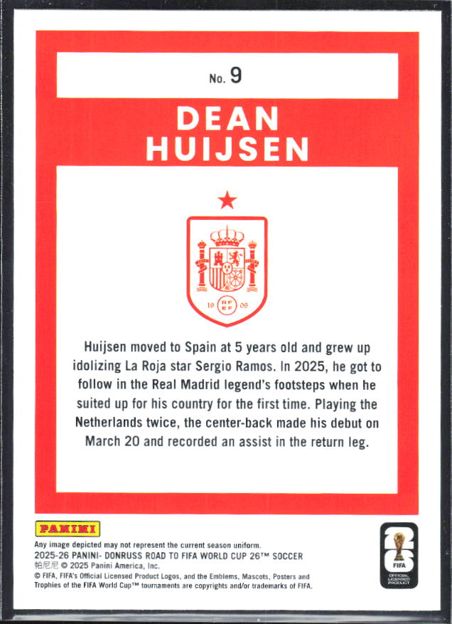 2025-26 Donruss Road to FIFA World Cup #9 Dean Huijsen Base