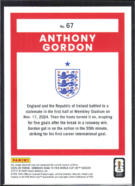 2025-26 Donruss Road to FIFA World Cup #67 Anthony Gordon Base