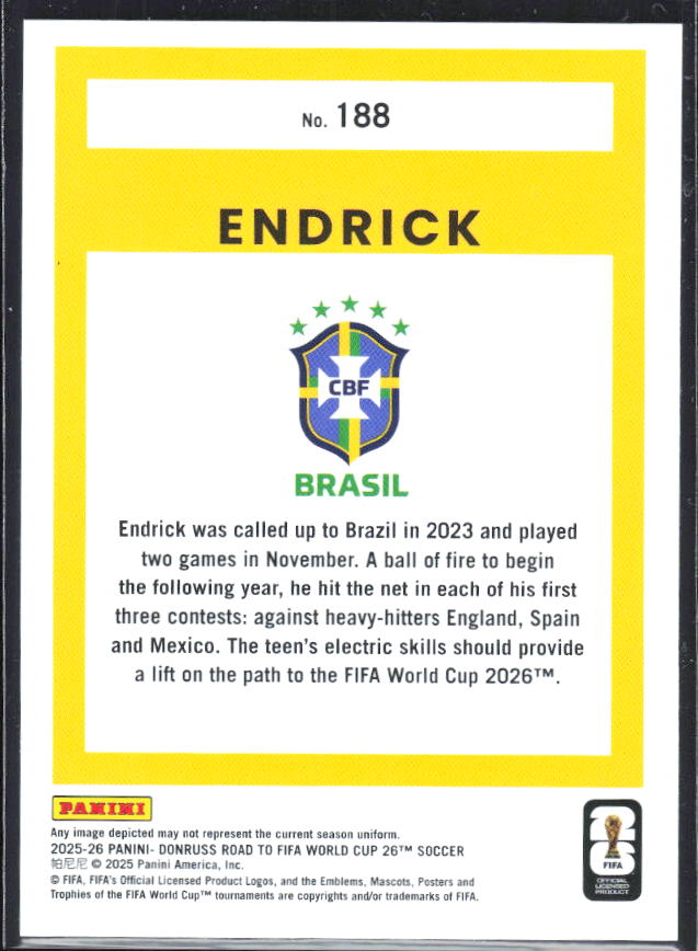 2025-26 Donruss Road to FIFA World Cup #188 Endrick Base