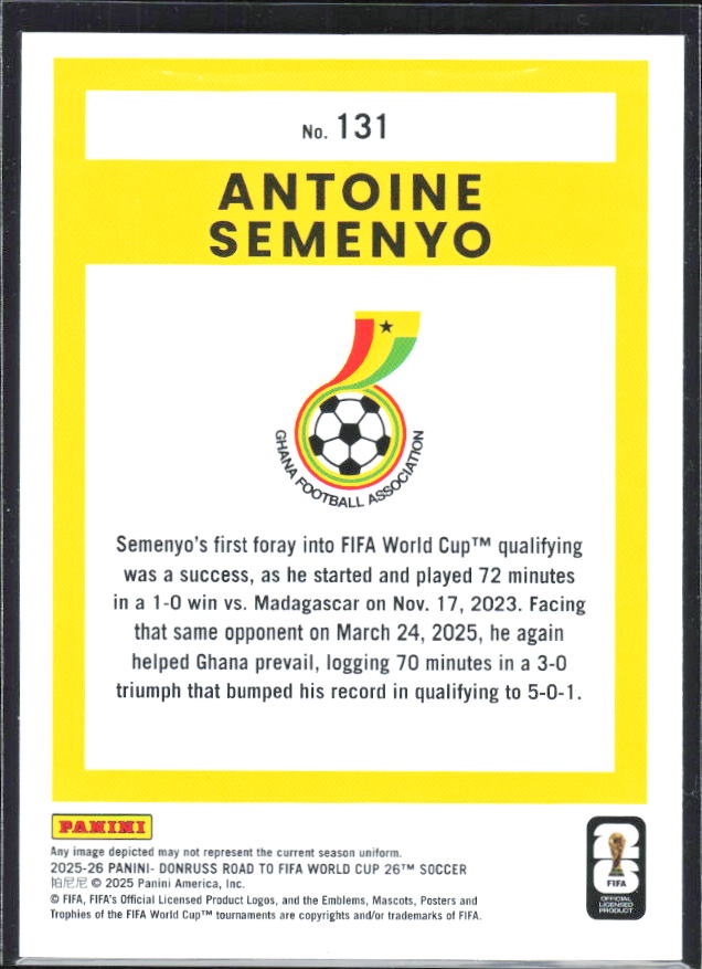 2025-26 Donruss Road to FIFA World Cup #131 Antoine Semenyo Base