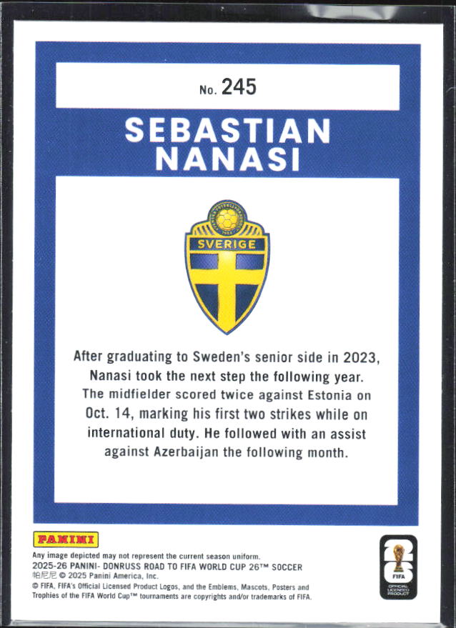 2025-26 Donruss Road to FIFA World Cup #245 Sebastian Nanasi Base