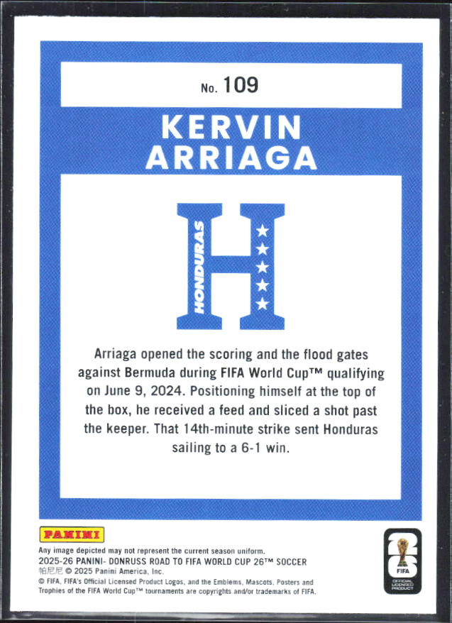 2025-26 Donruss Road to FIFA World Cup #109 Kervin Arriaga Base