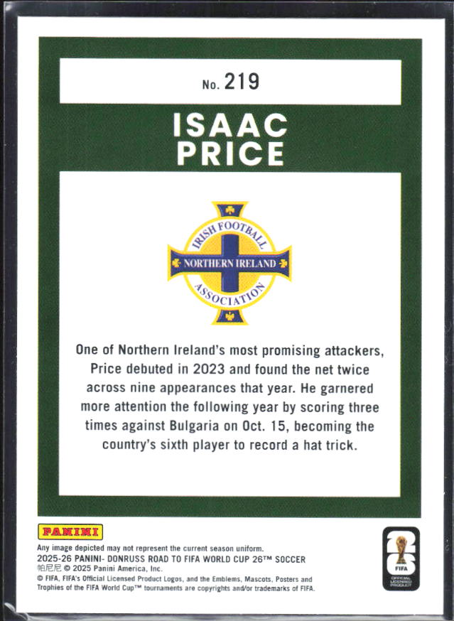 2025-26 Donruss Road to FIFA World Cup #219 Isaac Price Base