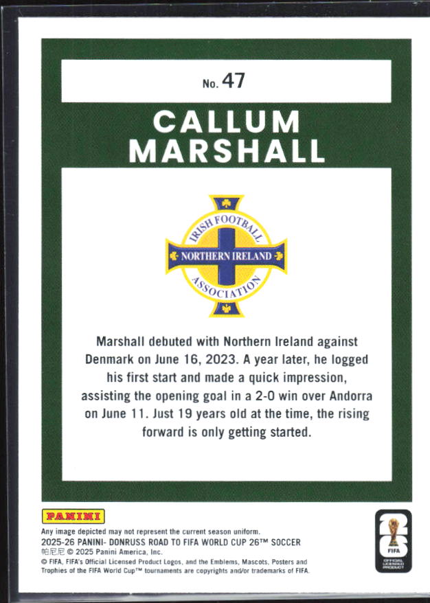 2025-26 Donruss Road to FIFA World Cup #47 Callum Marshall Base