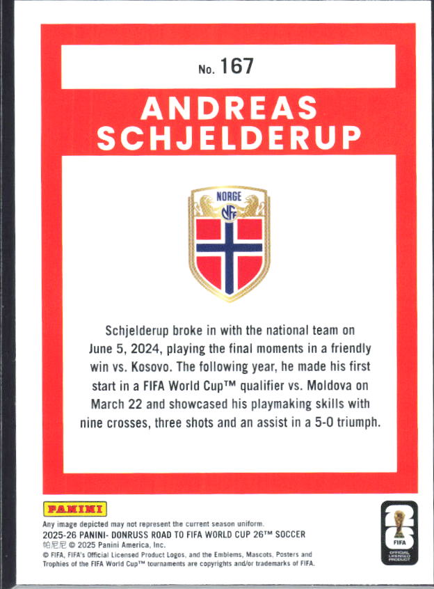 2025-26 Donruss Road to FIFA World Cup #167 Andreas Schjelderup Base