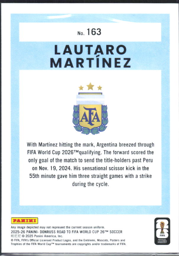 2025-26 Donruss Road to FIFA World Cup #163 Lautaro Martinez Base