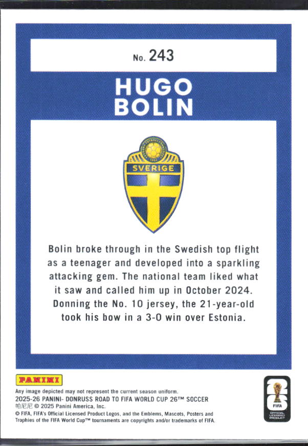 2025-26 Donruss Road to FIFA World Cup #243 Hugo Bolin Base