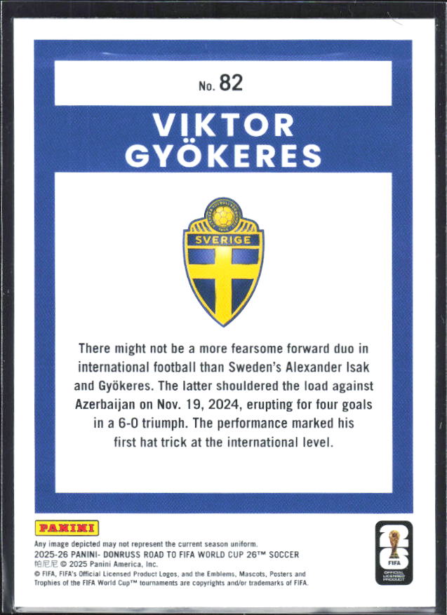 2025-26 Donruss Road to FIFA World Cup #82 Viktor Gyokeres Base